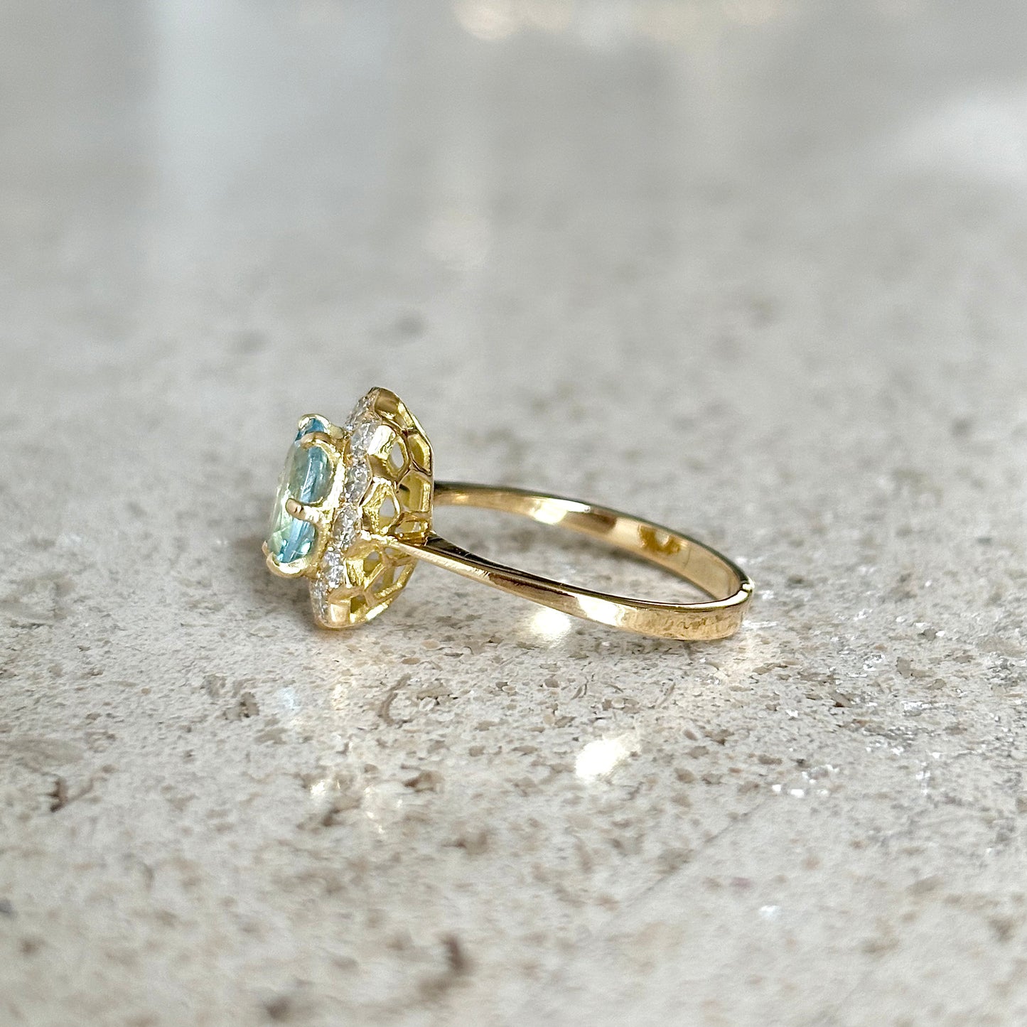 Bague Marguerite - Or Jaune 750 Aigue-Marine & Diamants