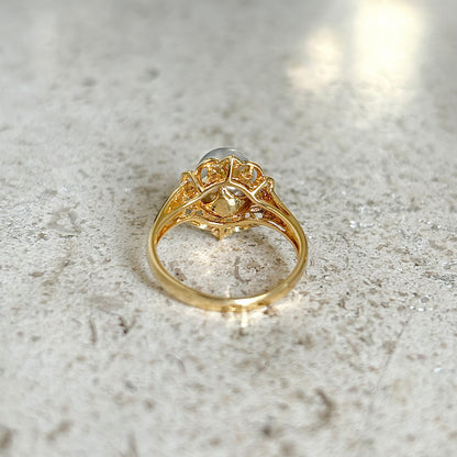 Bague Vintage Florale - Or Jaune 750 Perle & Diamants