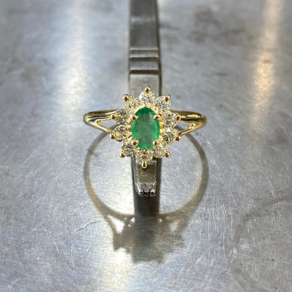 Bague Marguerite - Or Jaune 750 Émeraude & Diamants Neuf