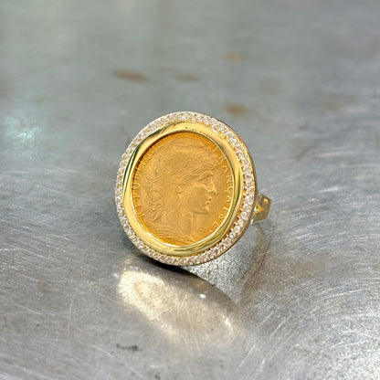 Bague Pièce - Or Jaune 750 & Pièce Or 10 Francs Marianne Coq