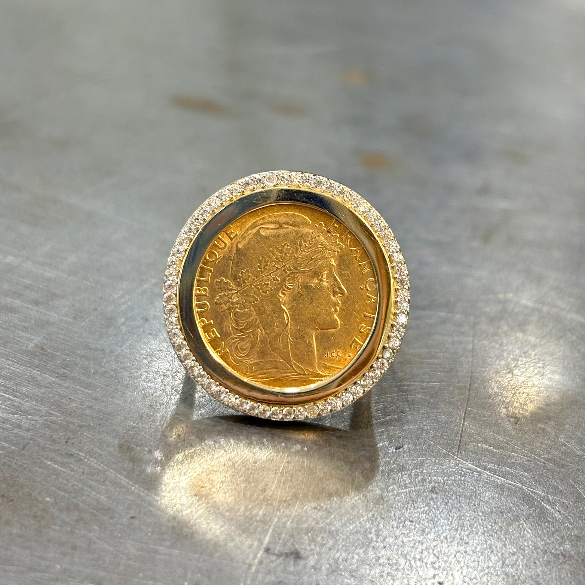 Bague Pièce - Or Jaune 750 & Pièce Or 10 Francs Marianne Coq