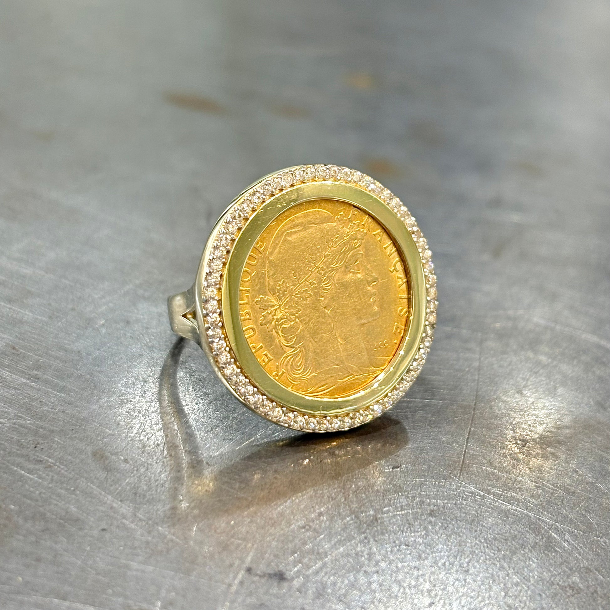 Bague Pièce - Or Jaune 750 & Pièce Or 10 Francs Marianne Coq