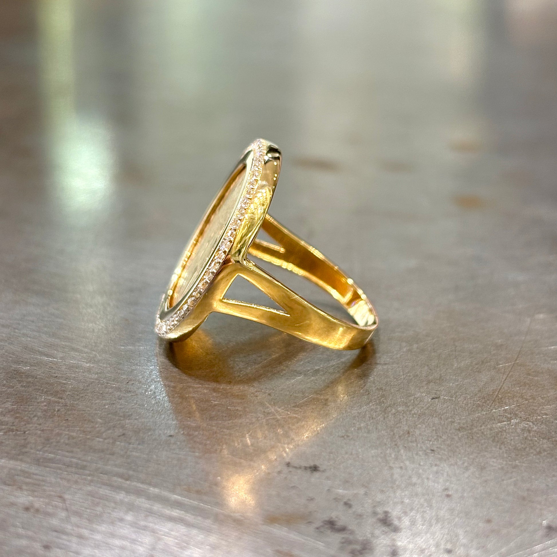 Bague Pièce - Or Jaune 750 & Pièce Or 10 Francs Marianne Coq