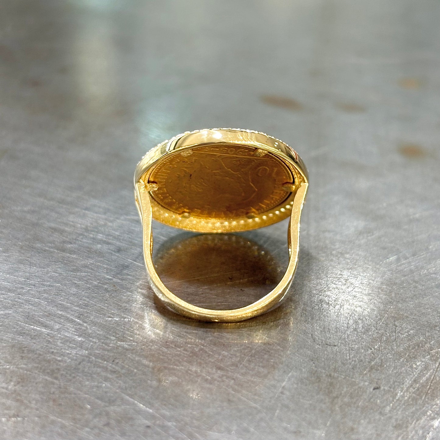 Bague Pièce - Or Jaune 750 & Pièce Or 10 Francs Marianne Coq