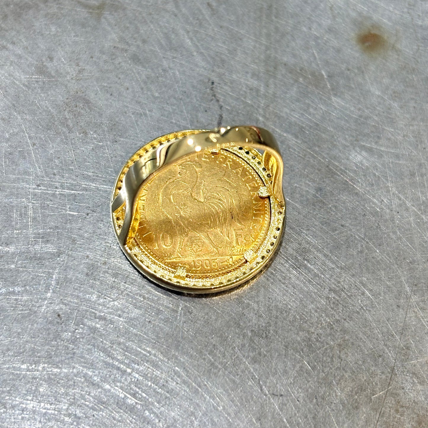 Bague Pièce - Or Jaune 750 & Pièce Or 10 Francs Marianne Coq