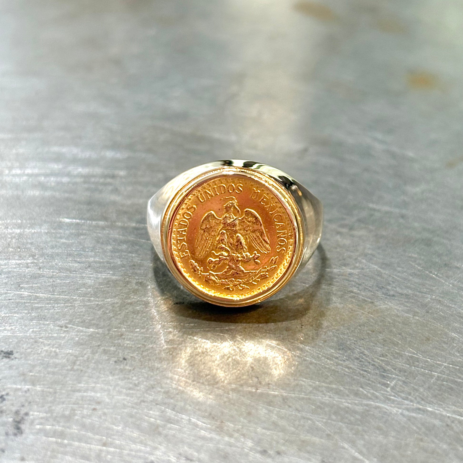 Bague Pièce - Or Jaune 750 & Pièce Or 2 Pesos