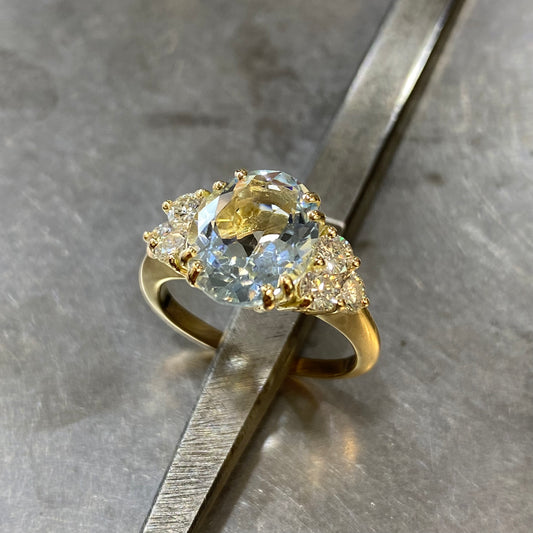 Bague Nausicaä - Or Jaune 750 Aigue-Marine & Diamants Création Fremont