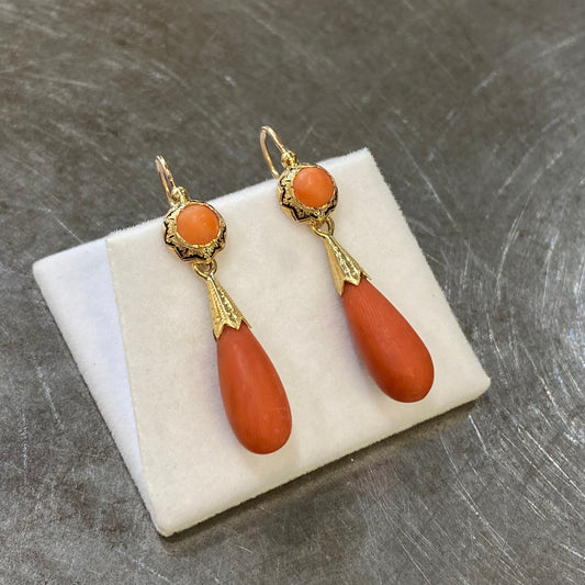 Boucles D'Oreilles Vintage - Or Jaune 750 & Corail Occasion