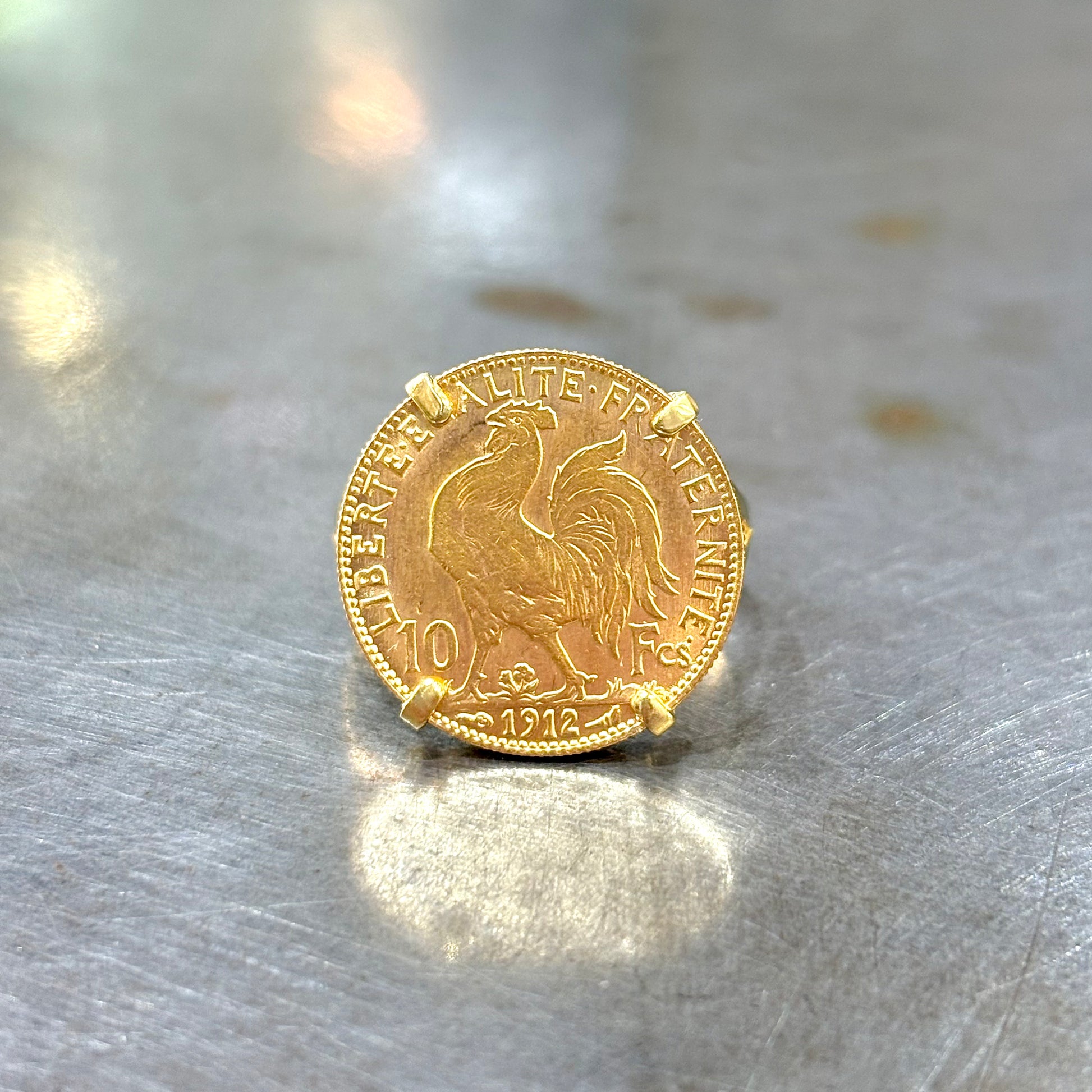Bague Pièce - Or Jaune 750 & Pièce 10 Francs Marianne Coq