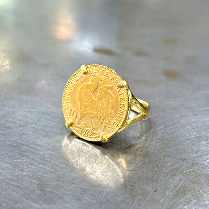 Bague Pièce - Or Jaune 750 & Pièce 10 Francs Marianne Coq
