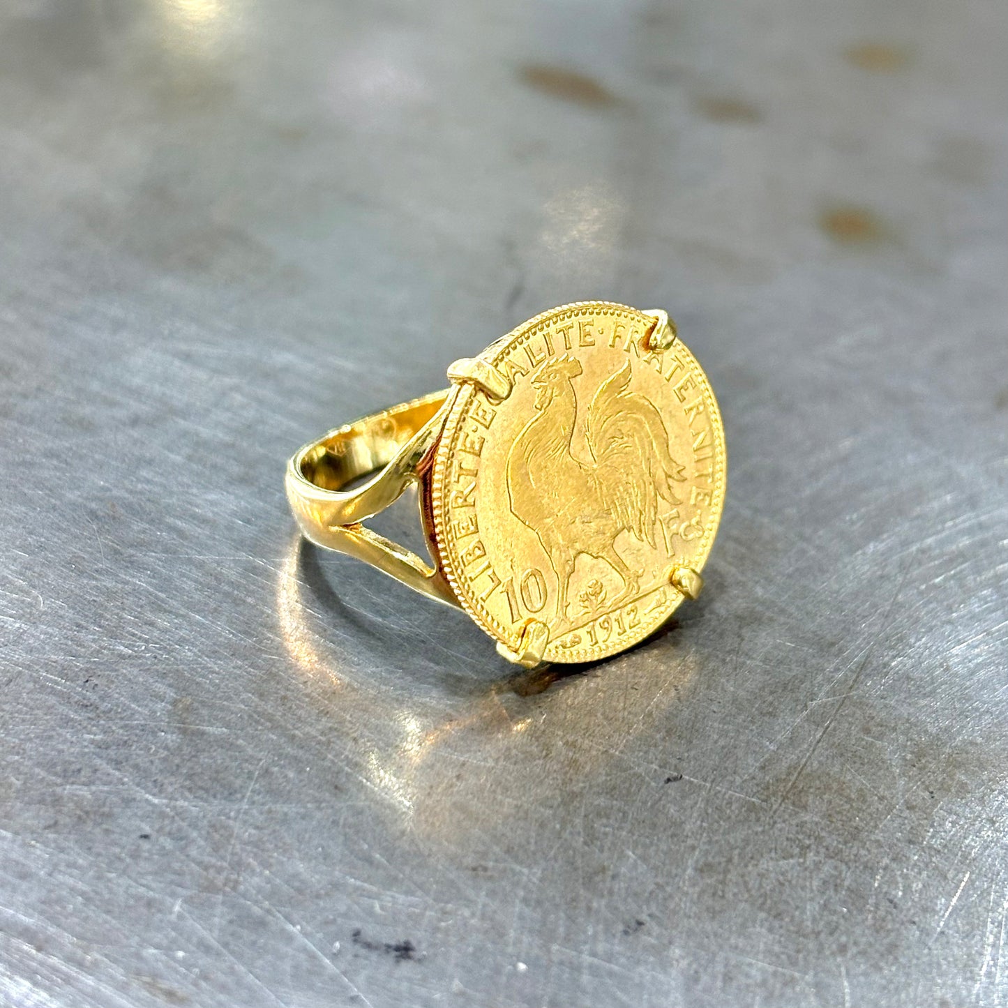 Bague Pièce - Or Jaune 750 & Pièce 10 Francs Marianne Coq