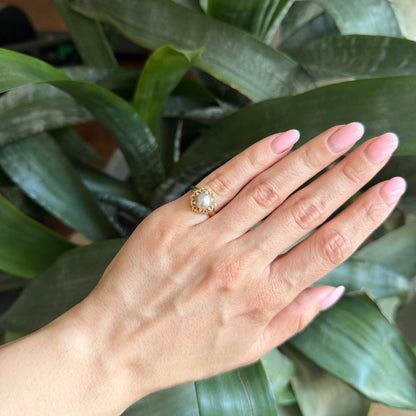 Bague Vintage Florale - Or Jaune 750 Perle & Diamants
