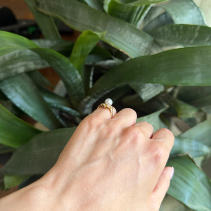 Bague Vintage Florale - Or Jaune 750 Perle & Diamants
