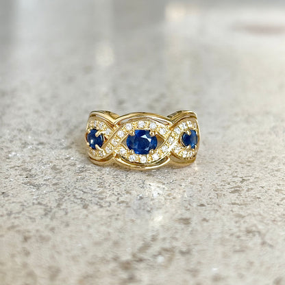 Bague Trilogie - Or Jaune 750 Saphirs & Diamants