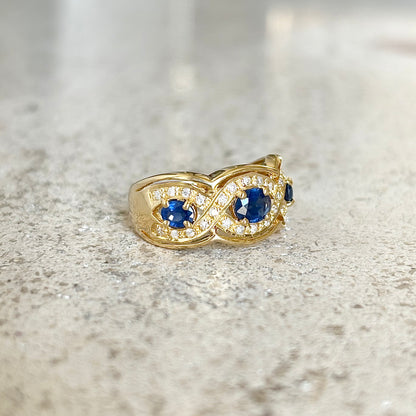 Bague Trilogie - Or Jaune 750 Saphirs & Diamants