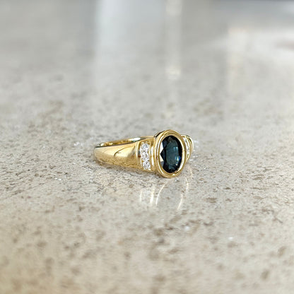 Bague Jonc- Or Jaune 750 Saphir & Diamants
