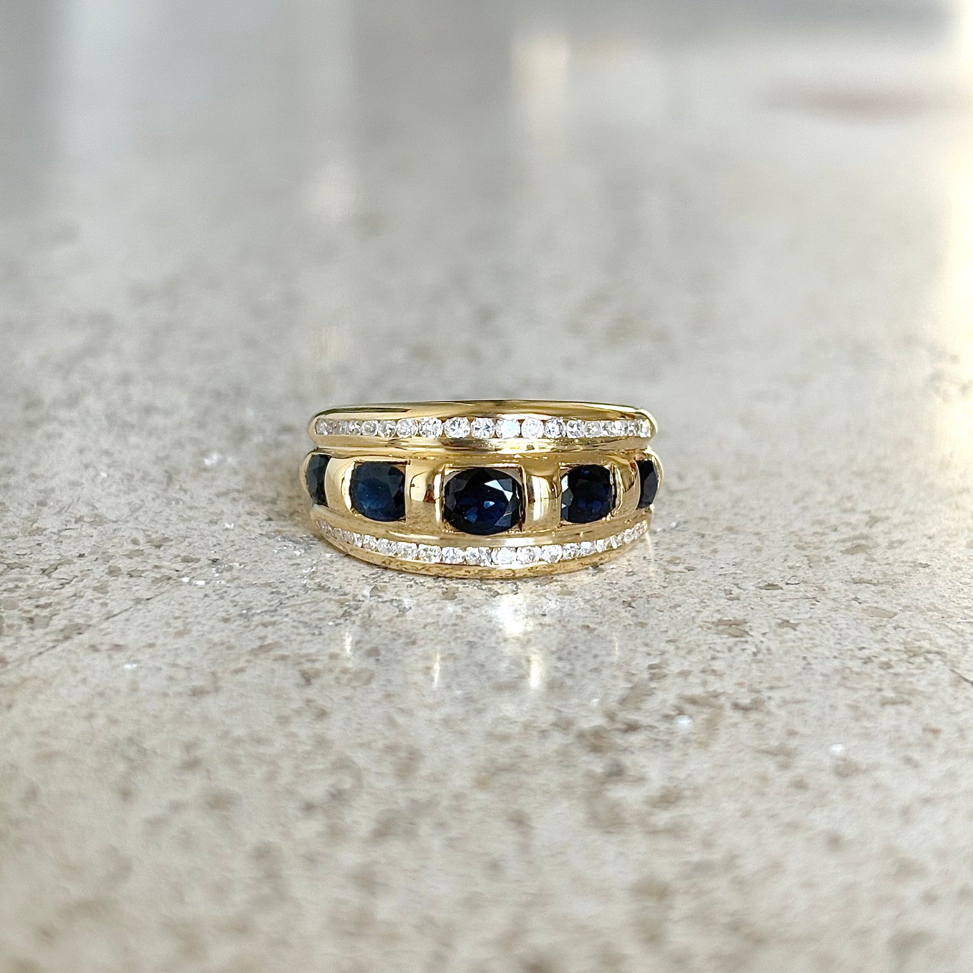 Bague Jonc - Or Jaune 750 Saphirs & Diamants