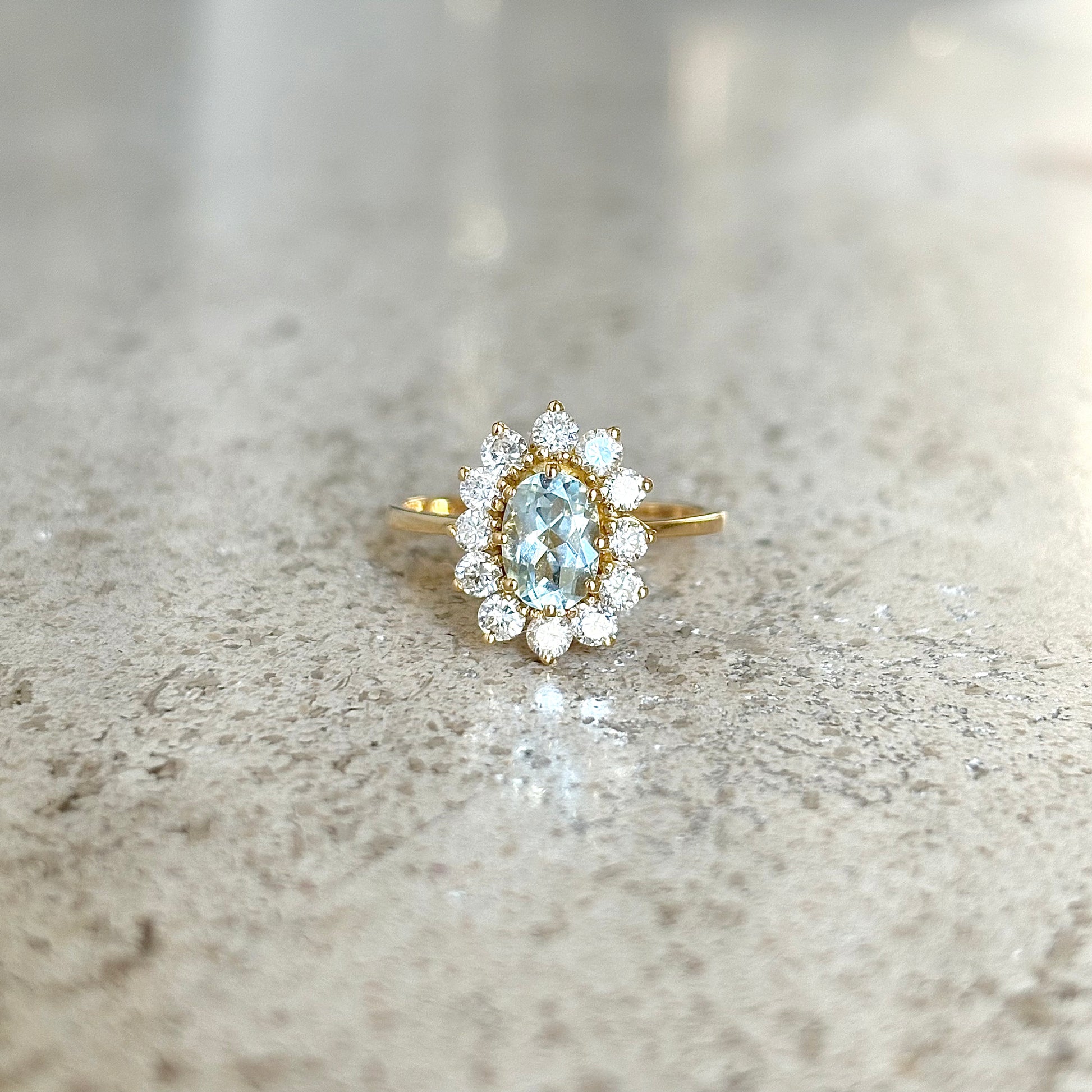Bague Marguerite - Or Jaune 750 Aigue-Marine & Diamants