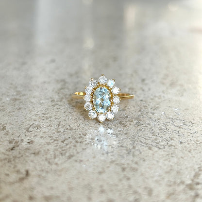 Bague Marguerite - Or Jaune 750 Aigue-Marine & Diamants