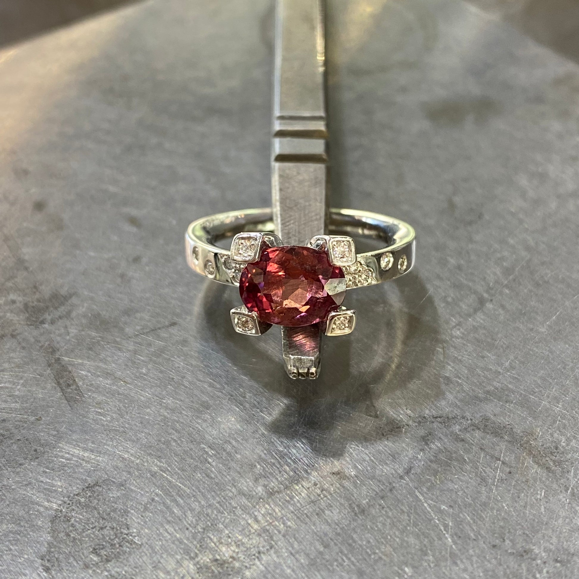 Bague - Or Blanc 750 Tourmaline & Diamants Occasion