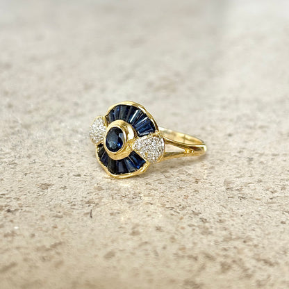 Bague Dôme Art Déco - Or Jaune 750 Saphir & Diamants