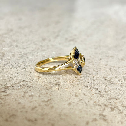 Bague Dôme Art Déco - Or Jaune 750 Saphir & Diamants