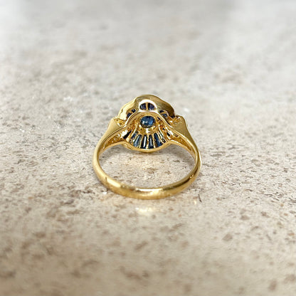 Bague Dôme Art Déco - Or Jaune 750 Saphir & Diamants