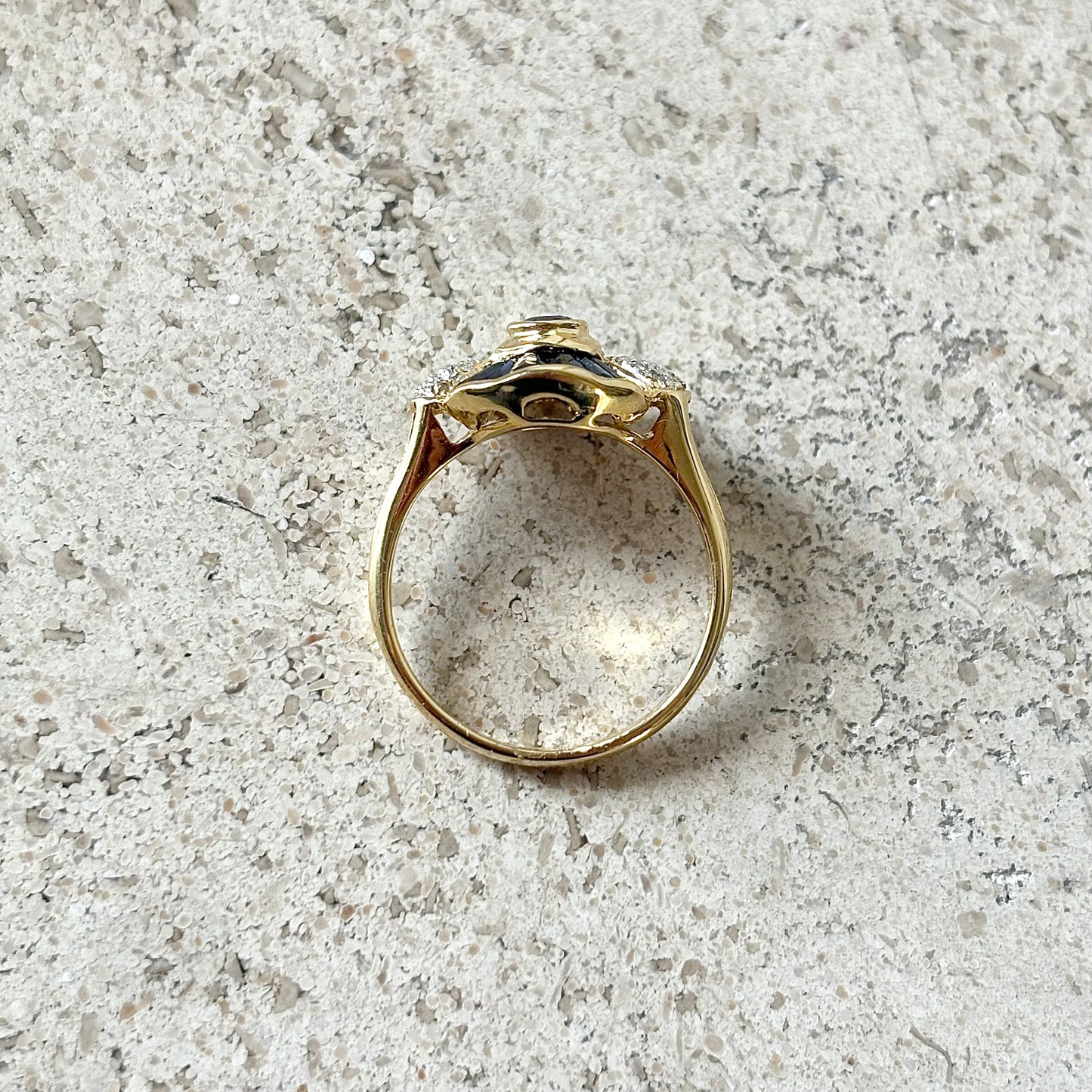 Bague Dôme Art Déco - Or Jaune 750 Saphir & Diamants