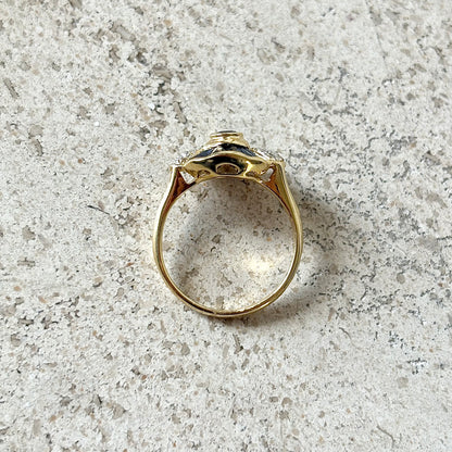 Bague Dôme Art Déco - Or Jaune 750 Saphir & Diamants