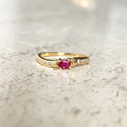 Bague Solitaire - Or Jaune 750 Rubis & Diamants