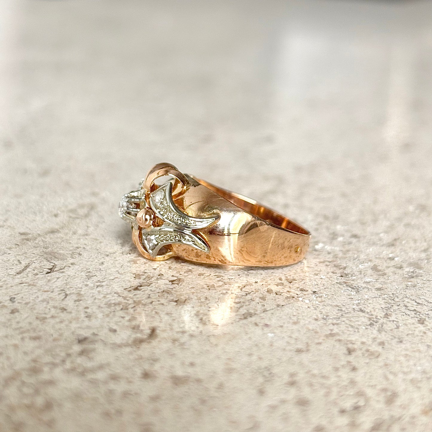 Bague Vintage Art Déco - Or Rose 750 & Diamants