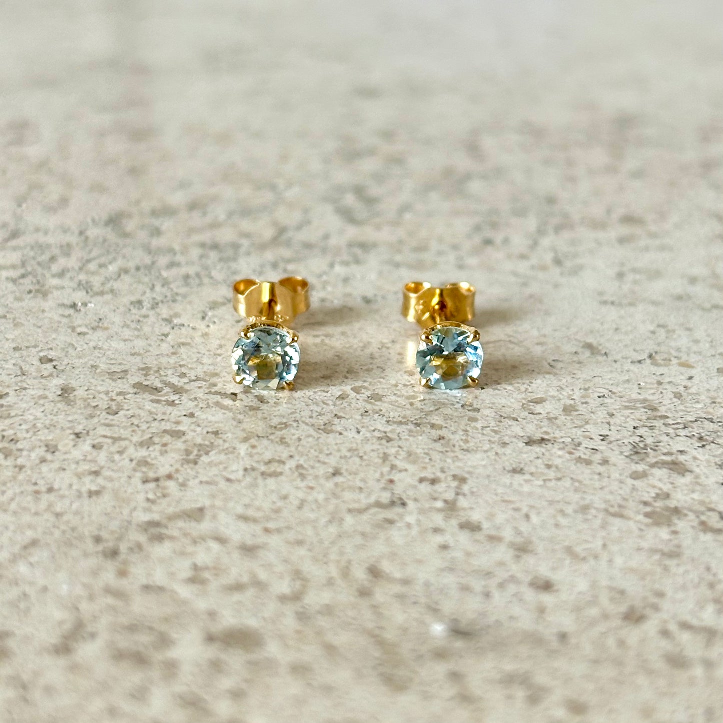 Boucles D'oreilles Puces - Or Jaune 750 & Aigues-Marines