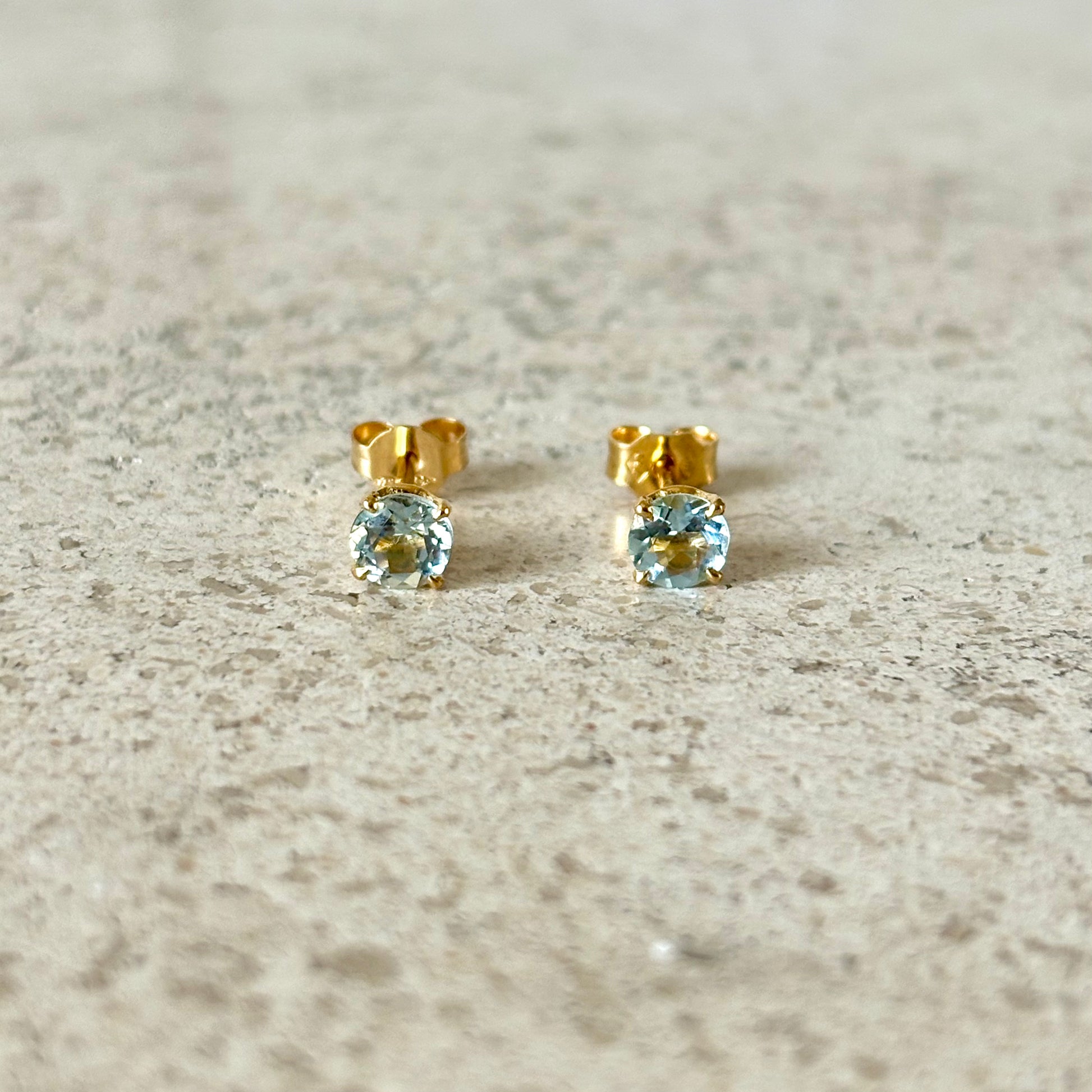 Boucles D'oreilles Puces - Or Jaune 750 & Aigues-Marines