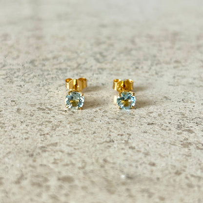 Boucles D'oreilles Puces - Or Jaune 750 & Aigues-Marines