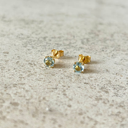 Boucles D'oreilles Puces - Or Jaune 750 & Aigues-Marines