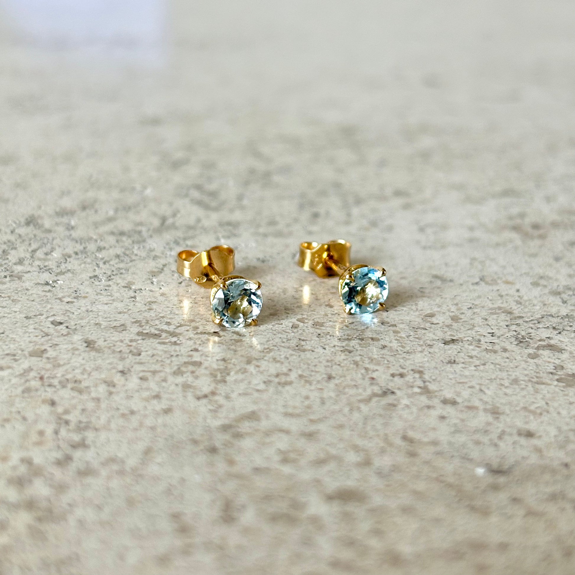 Boucles D'oreilles Puces - Or Jaune 750 & Aigues-Marines