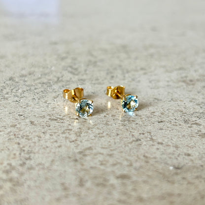 Boucles D'oreilles Puces - Or Jaune 750 & Aigues-Marines