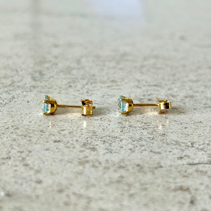 Boucles D'oreilles Puces - Or Jaune 750 & Aigues-Marines