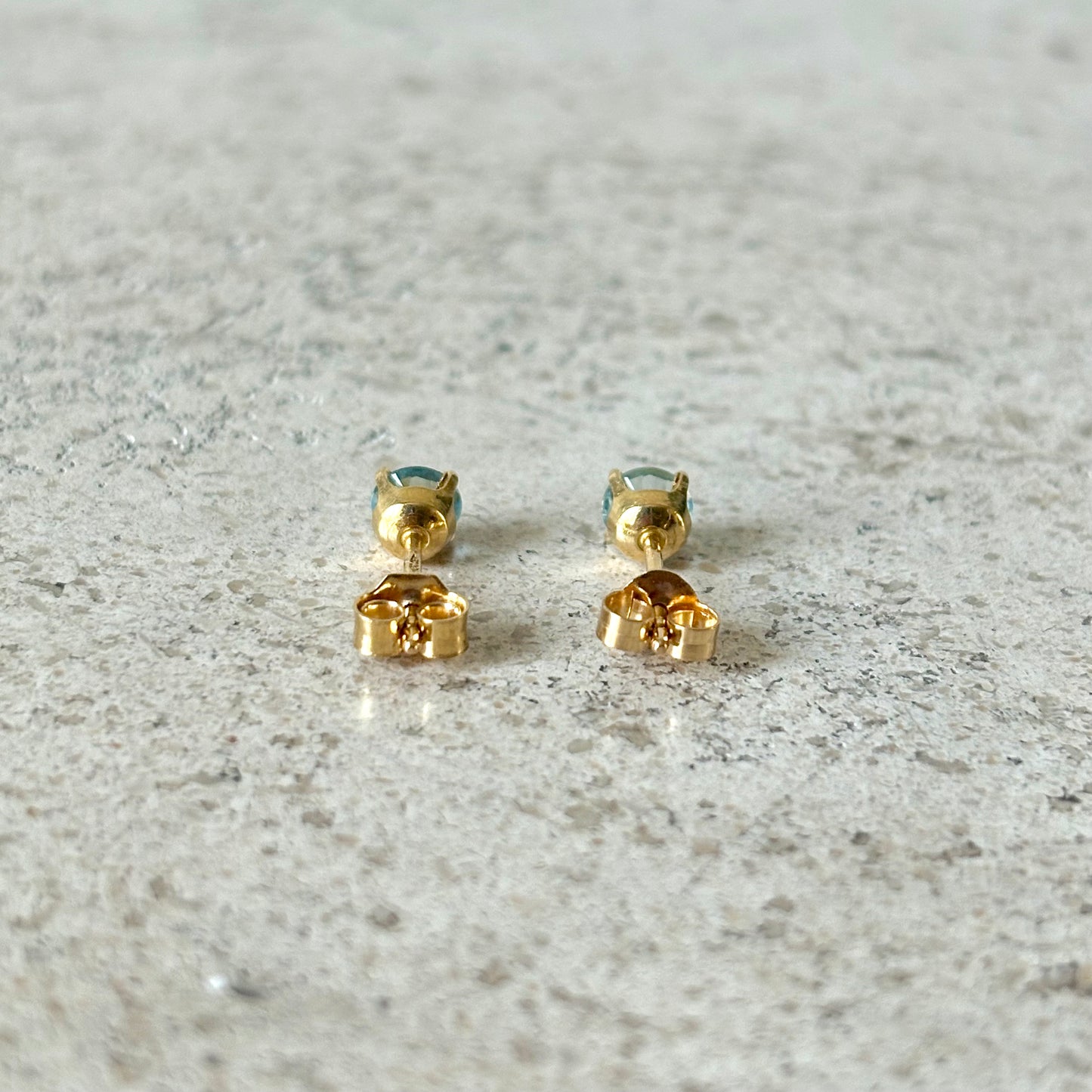 Boucles D'oreilles Puces - Or Jaune 750 & Aigues-Marines