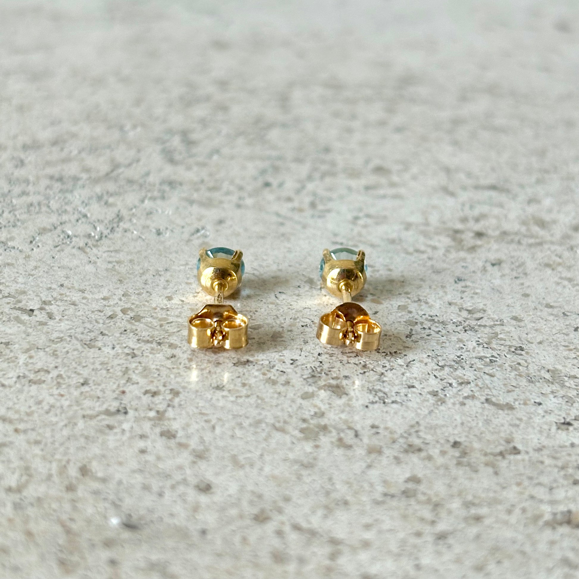 Boucles D'oreilles Puces - Or Jaune 750 & Aigues-Marines