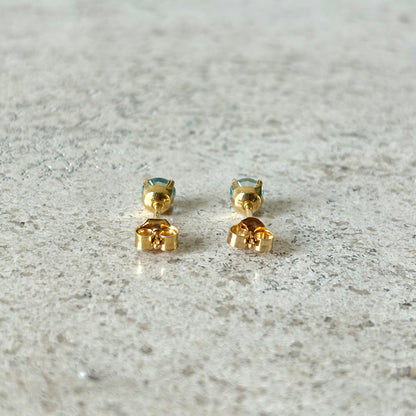 Boucles D'oreilles Puces - Or Jaune 750 & Aigues-Marines