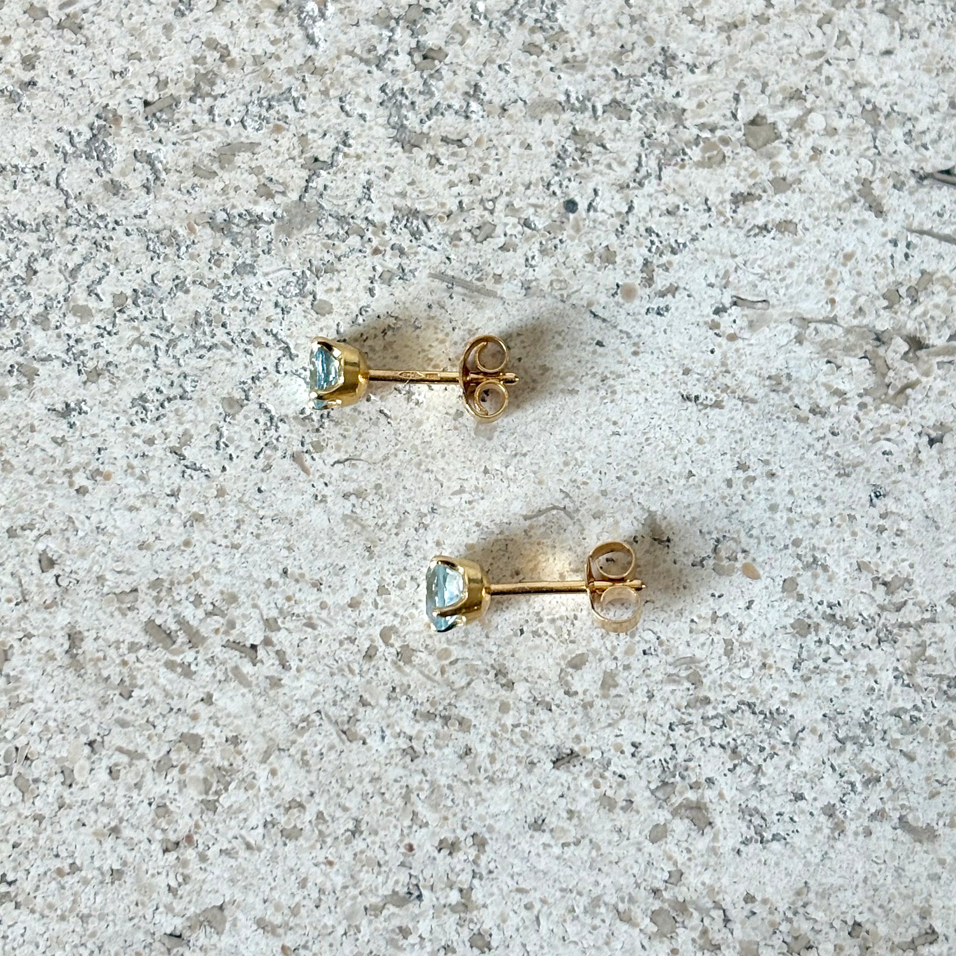 Boucles D'oreilles Puces - Or Jaune 750 & Aigues-Marines