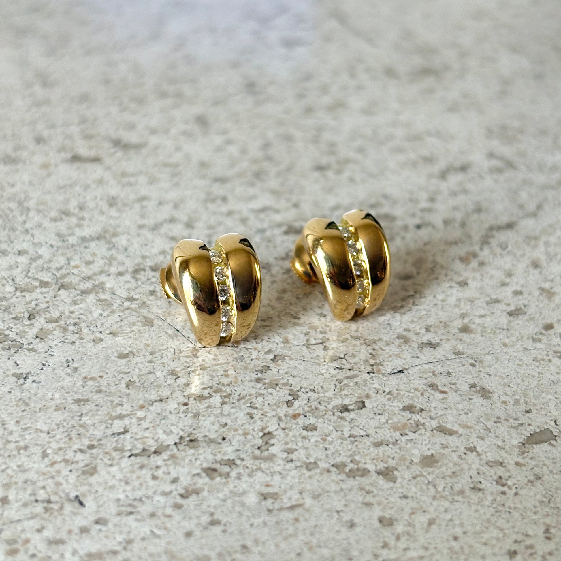 Boucles D'oreilles Godrons - Or Jaune 750 & Diamants
