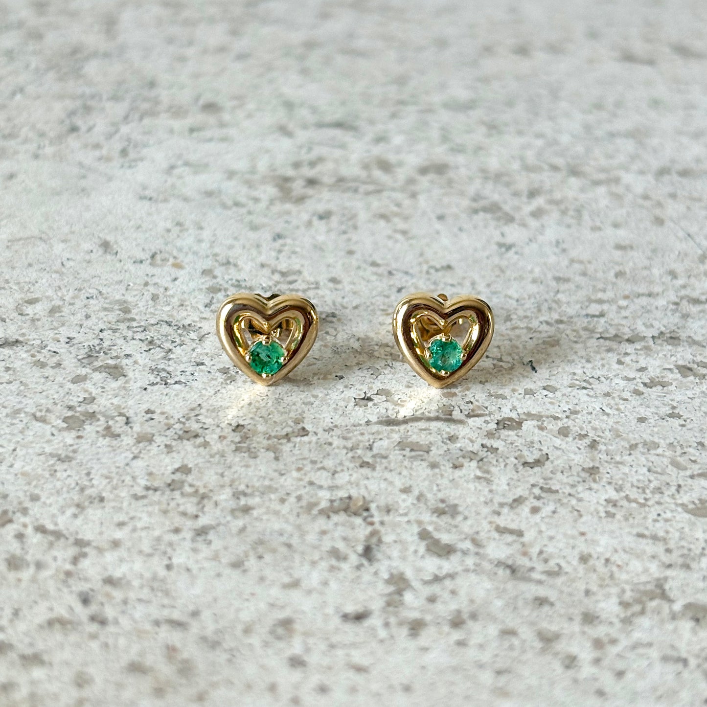 Boucles D'oreilles Coeurs - Or Jaune 750 & Émeraudes