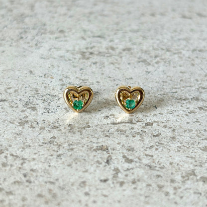 Boucles D'oreilles Coeurs - Or Jaune 750 & Émeraudes