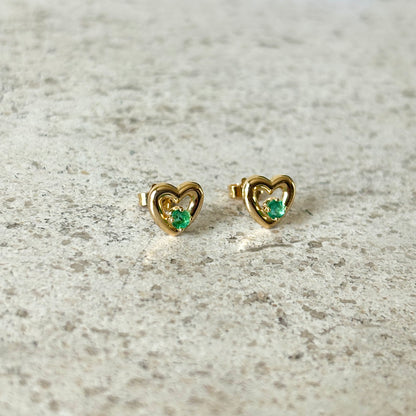 Boucles D'oreilles Coeurs - Or Jaune 750 & Émeraudes