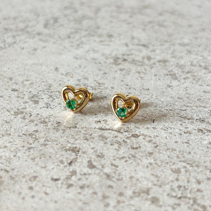 Boucles D'oreilles Coeurs - Or Jaune 750 & Émeraudes