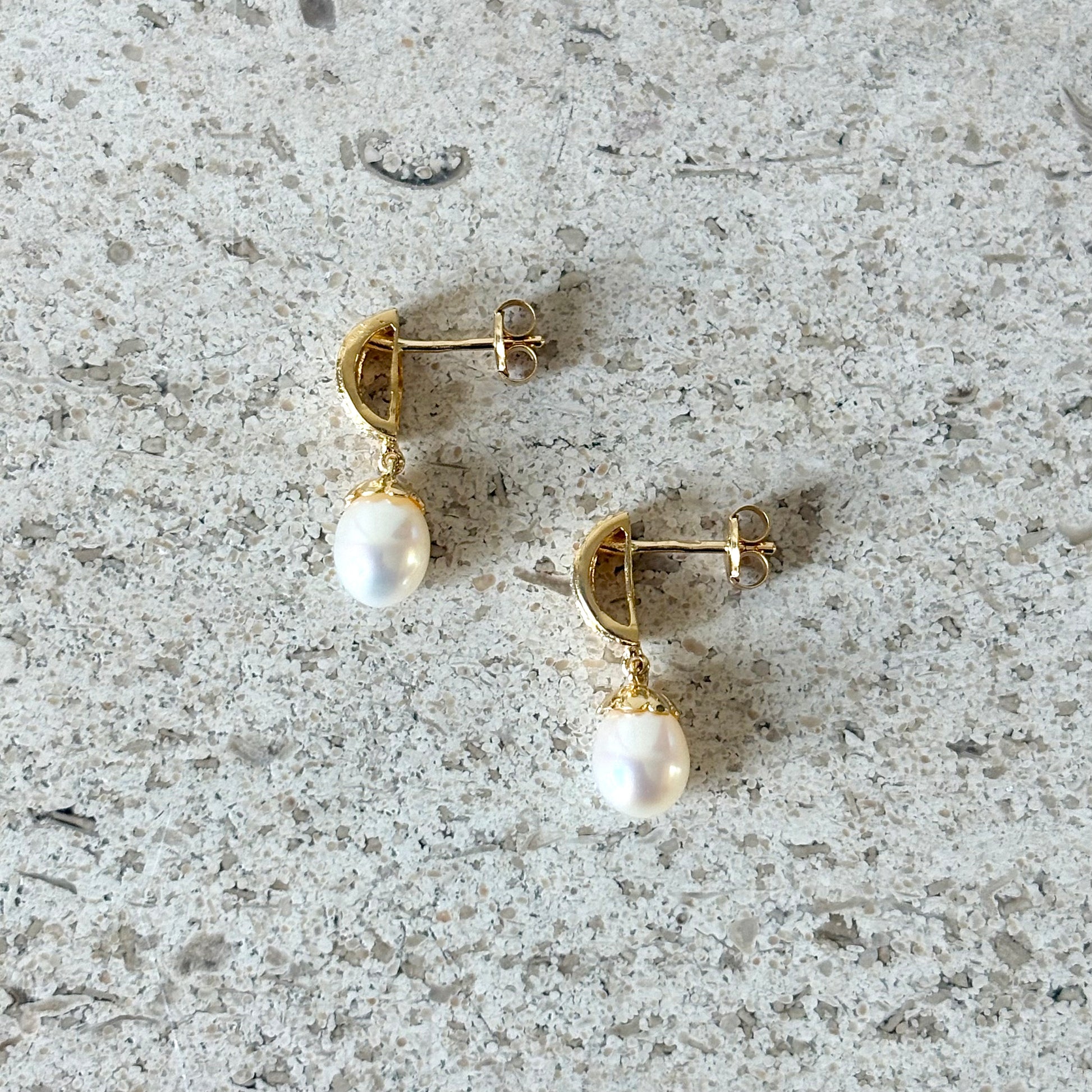 Boucles D'oreilles Vintage - Or Jaune 750 Perles & Diamants