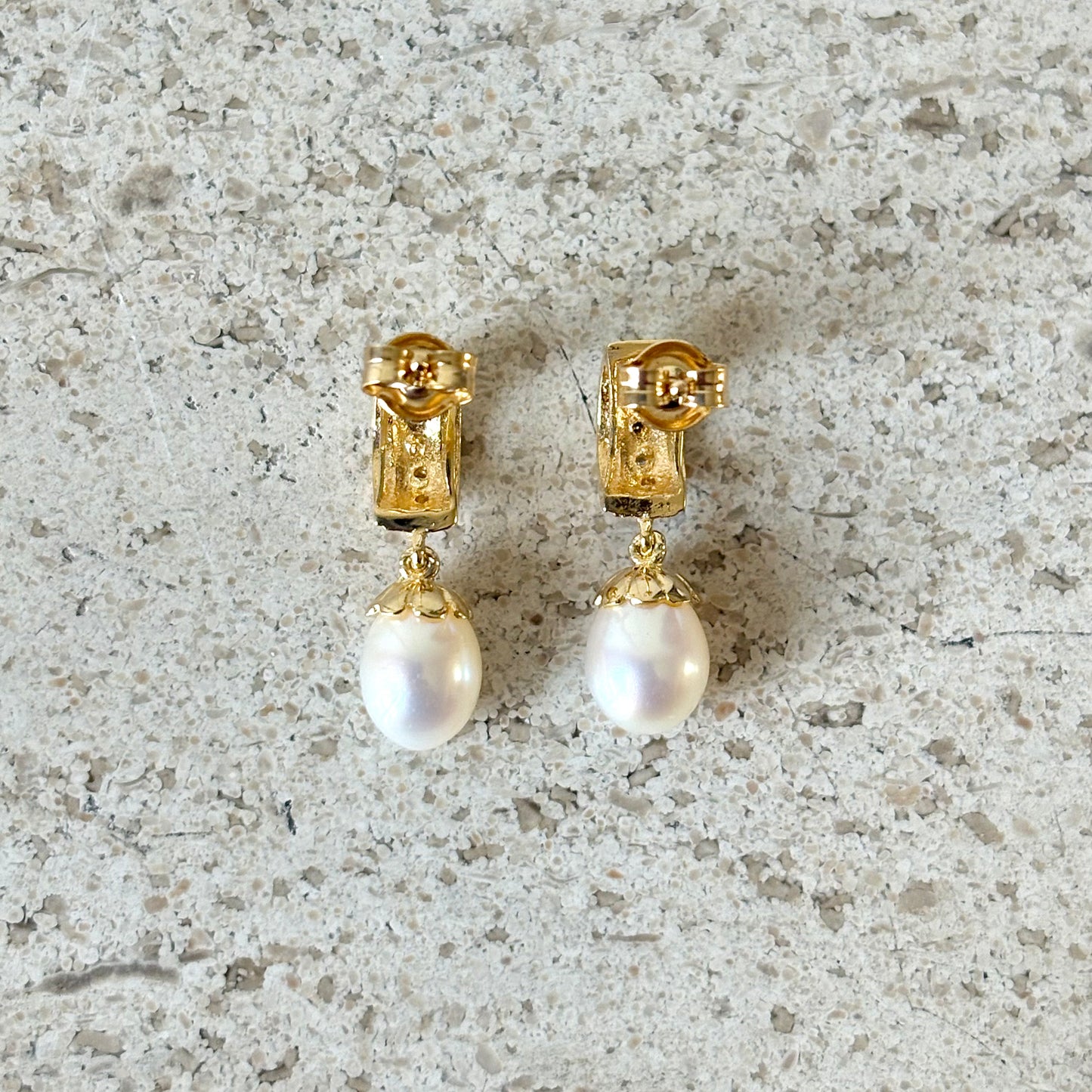 Boucles D'oreilles Vintage - Or Jaune 750 Perles & Diamants