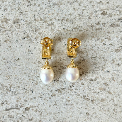 Boucles D'oreilles Vintage - Or Jaune 750 Perles & Diamants